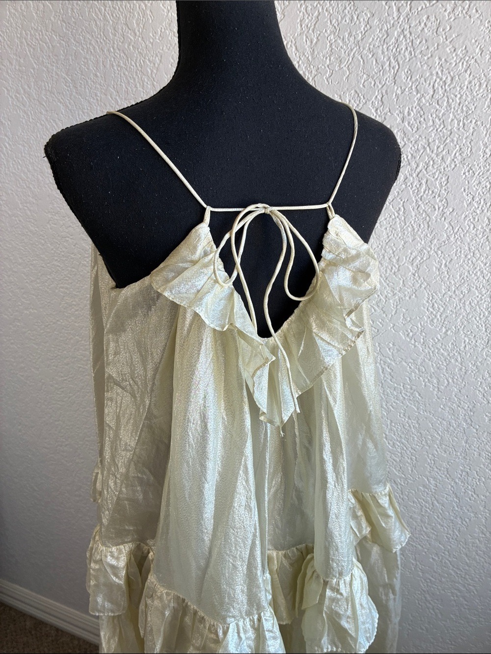 Stella Nova Sunniva Tiered Maxi Dress Yellow Metallic Strappy Anthropologie S/M - Picture 9 of 11